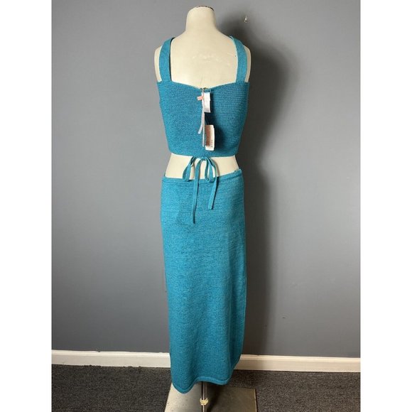 NWT Cult Gaia Cyan Blue Set Womens L Brieann Knit Top/M Hedda High Waist Skirt - Picture 6 of 12
